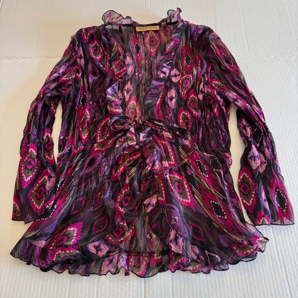 Notations Tops - Y2k Fairycore Women's M Bohemian Print Sheer Ruffle Tie Long Sleeve Blouse Top‎